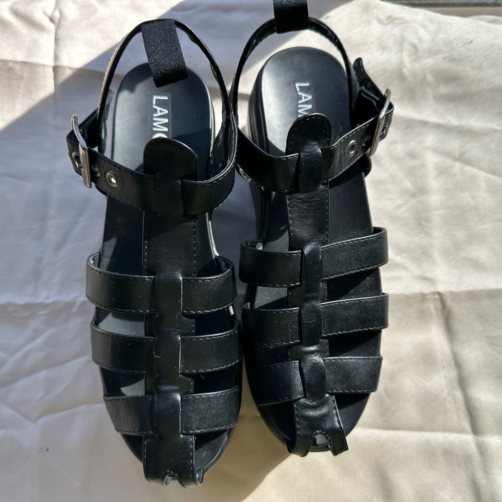 Dolls Kill Black Strappy T-Bar Sandals